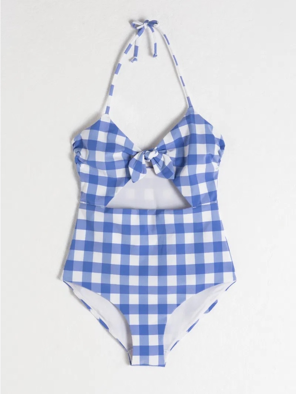& Other Stories Blue Gingham Tie-Front Cutout One-Piece Swimsuit